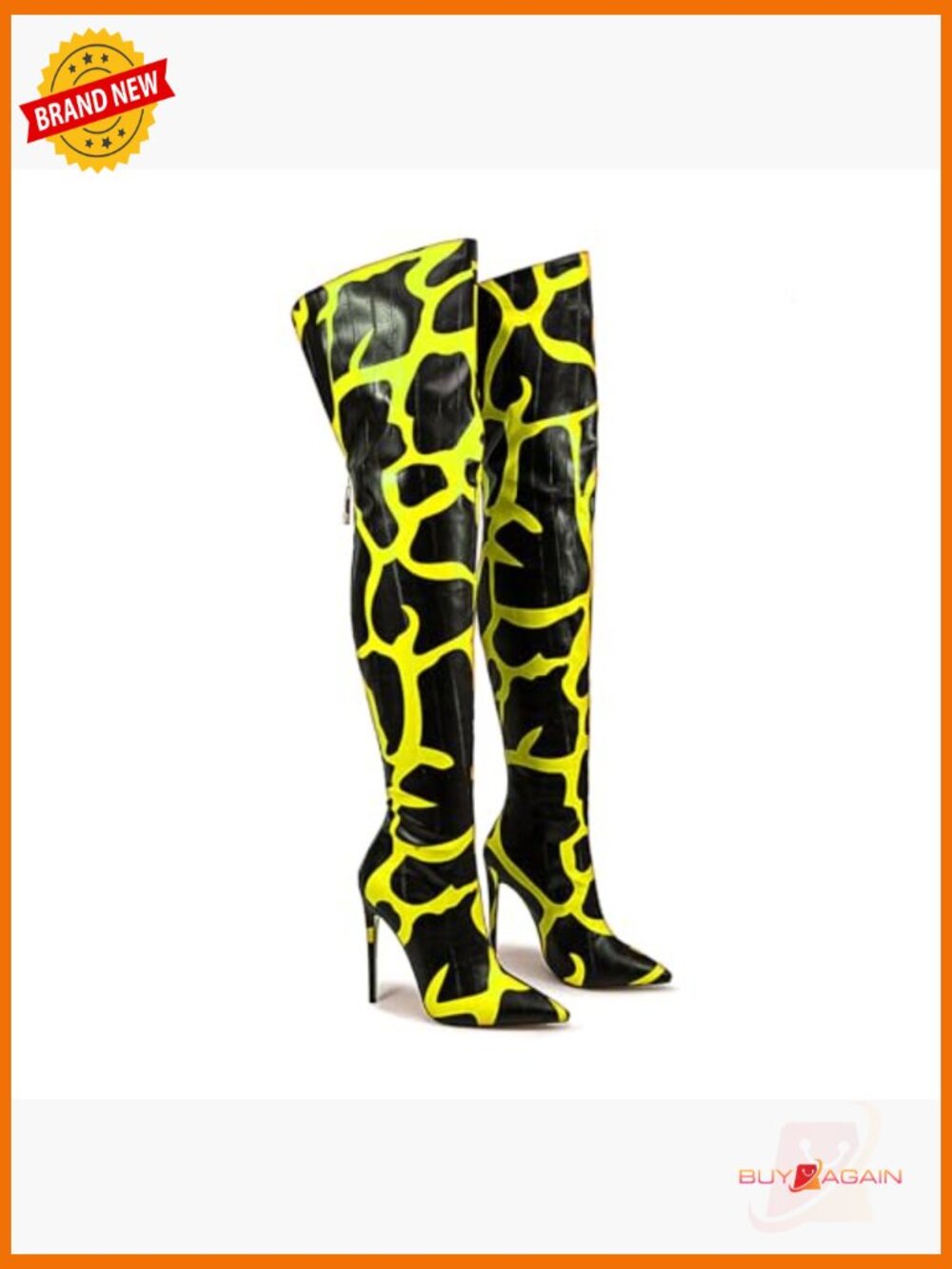 Thigh High Boots Back Zip Pointed Toe Stiletto Heel Animal Print Over the Knee - Picture 5 of 7